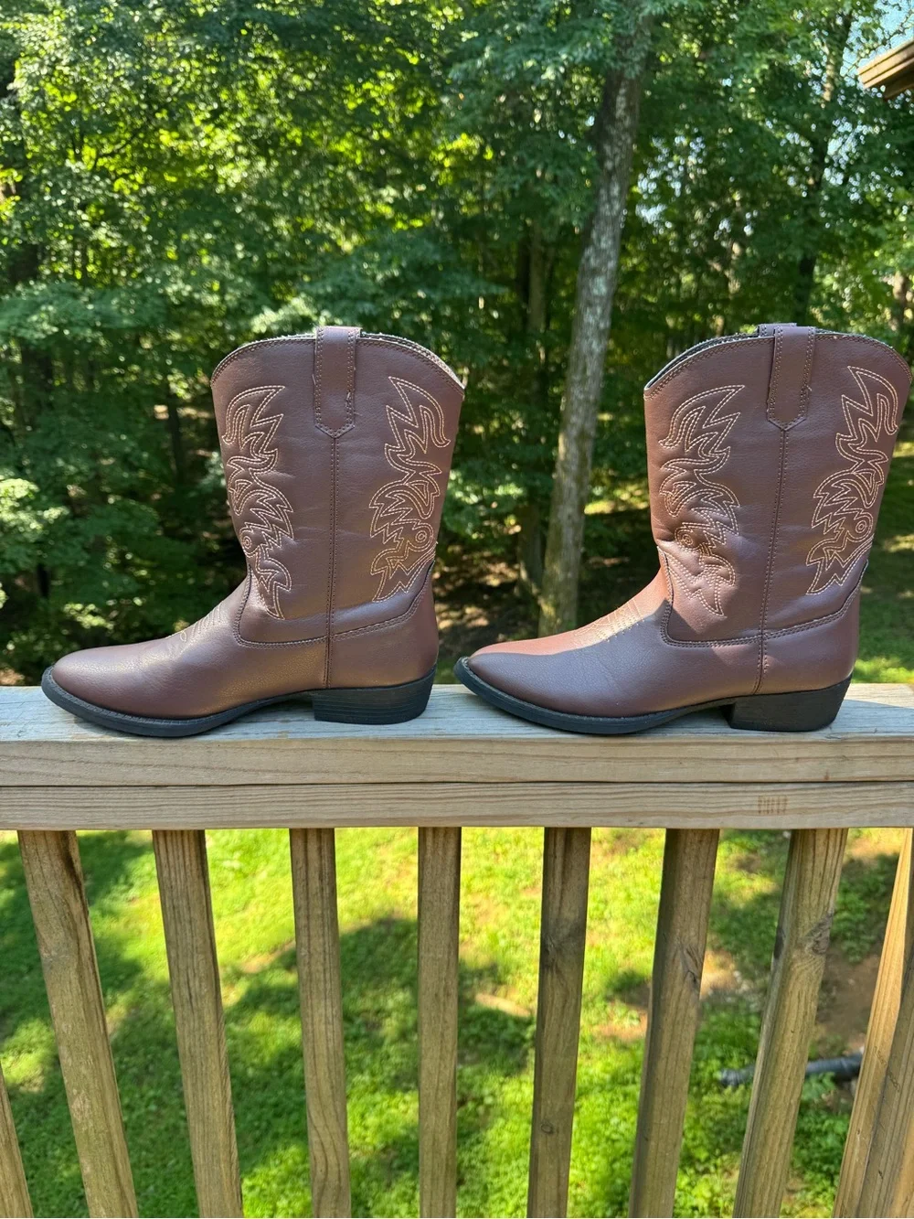 Deer Stags Ranch Kids Western Cowboy Boots Size 7 Brown